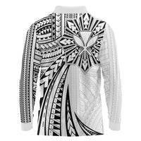 Hawaii And Philippines Long Sleeve Polo Shirt Kanaka Maoli With Tribal Sun Together White LT05 - Polynesian Pride