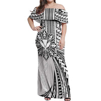 Hawaii And Philippines Off Shoulder Maxi Dress Kanaka Maoli With Tribal Sun Together White LT05 Women White - Polynesian Pride
