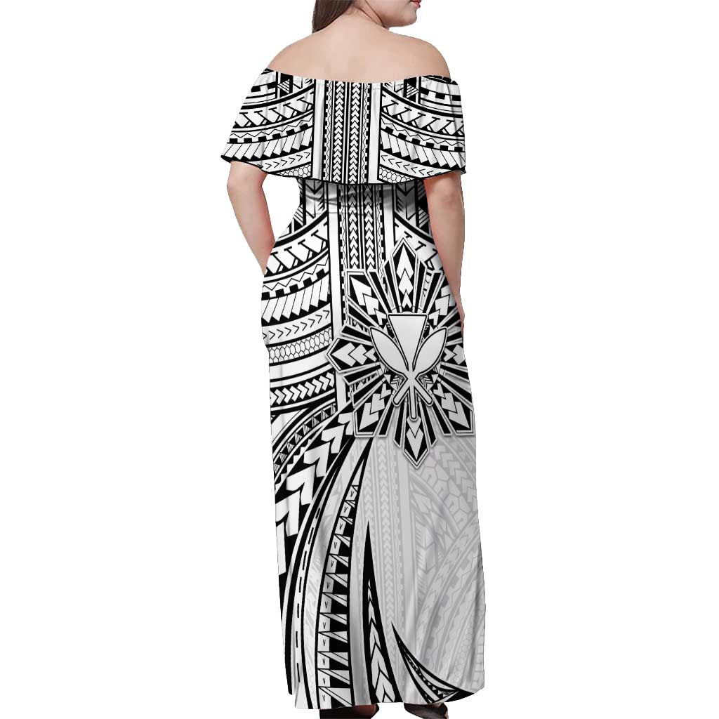 Hawaii And Philippines Off Shoulder Maxi Dress Kanaka Maoli With Tribal Sun Together White LT05 - Polynesian Pride