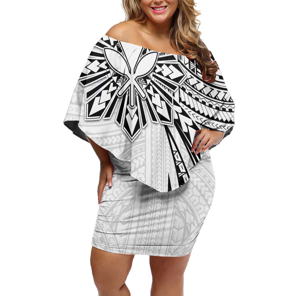 Hawaii And Philippines Off Shoulder Short Dress Kanaka Maoli With Tribal Sun Together White LT05 Women White - Polynesian Pride