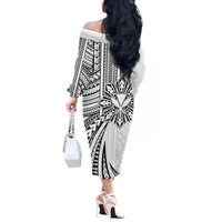 Hawaii And Philippines Off The Shoulder Long Sleeve Dress Kanaka Maoli With Tribal Sun Together White LT05 - Polynesian Pride