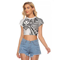 Hawaii And Philippines Raglan Cropped T Shirt Kanaka Maoli With Tribal Sun Together White LT05 Female White - Polynesian Pride