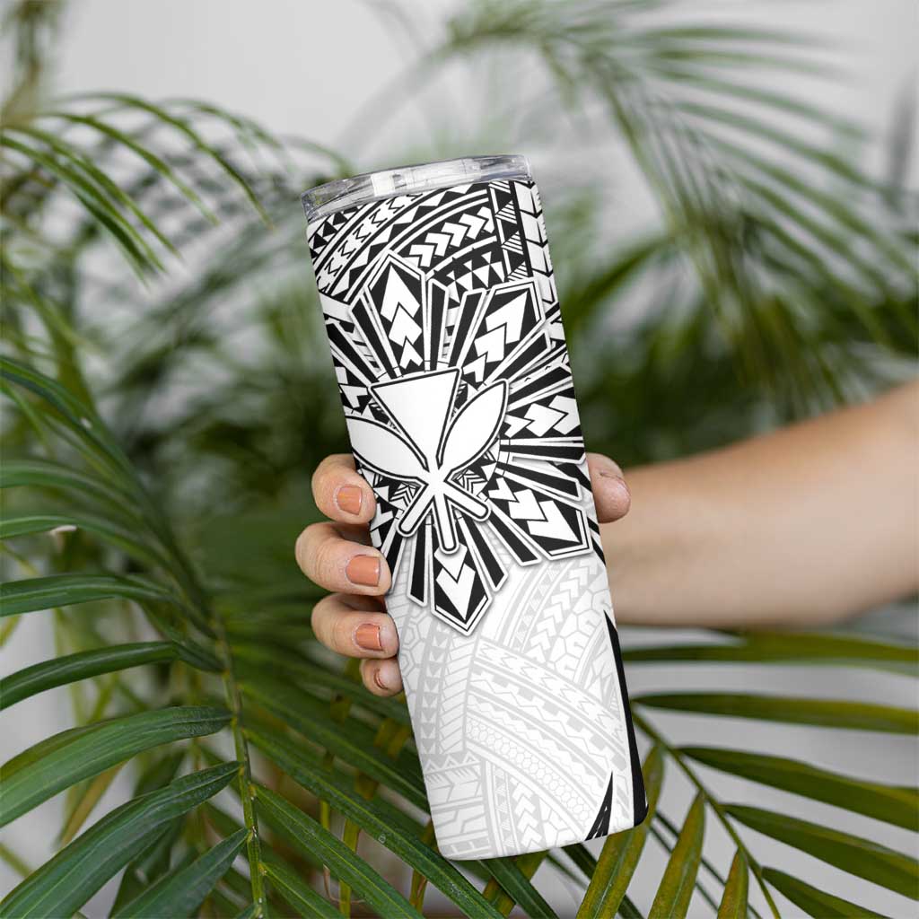 Hawaii And Philippines Skinny Tumbler Kanaka Maoli With Tribal Sun Together White LT05 - Polynesian Pride
