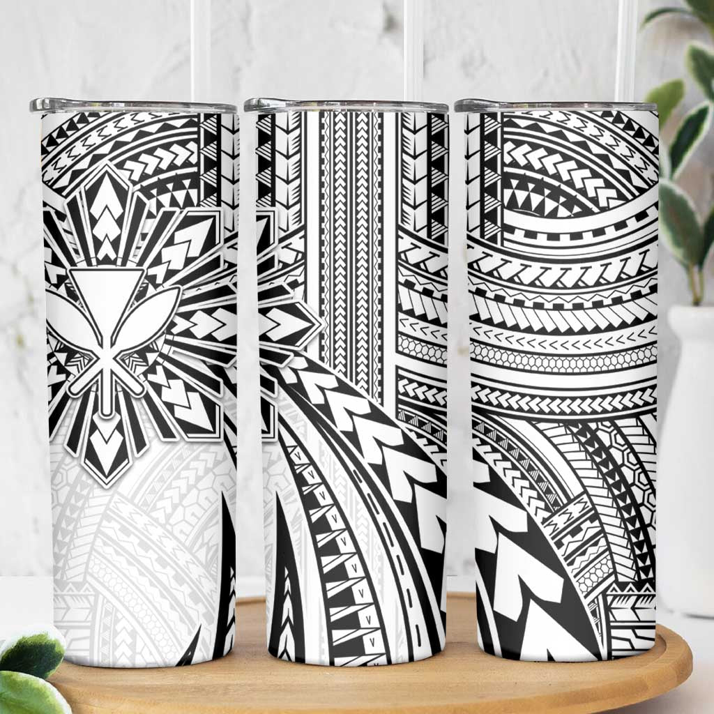 Hawaii And Philippines Skinny Tumbler Kanaka Maoli With Tribal Sun Together White LT05 - Polynesian Pride