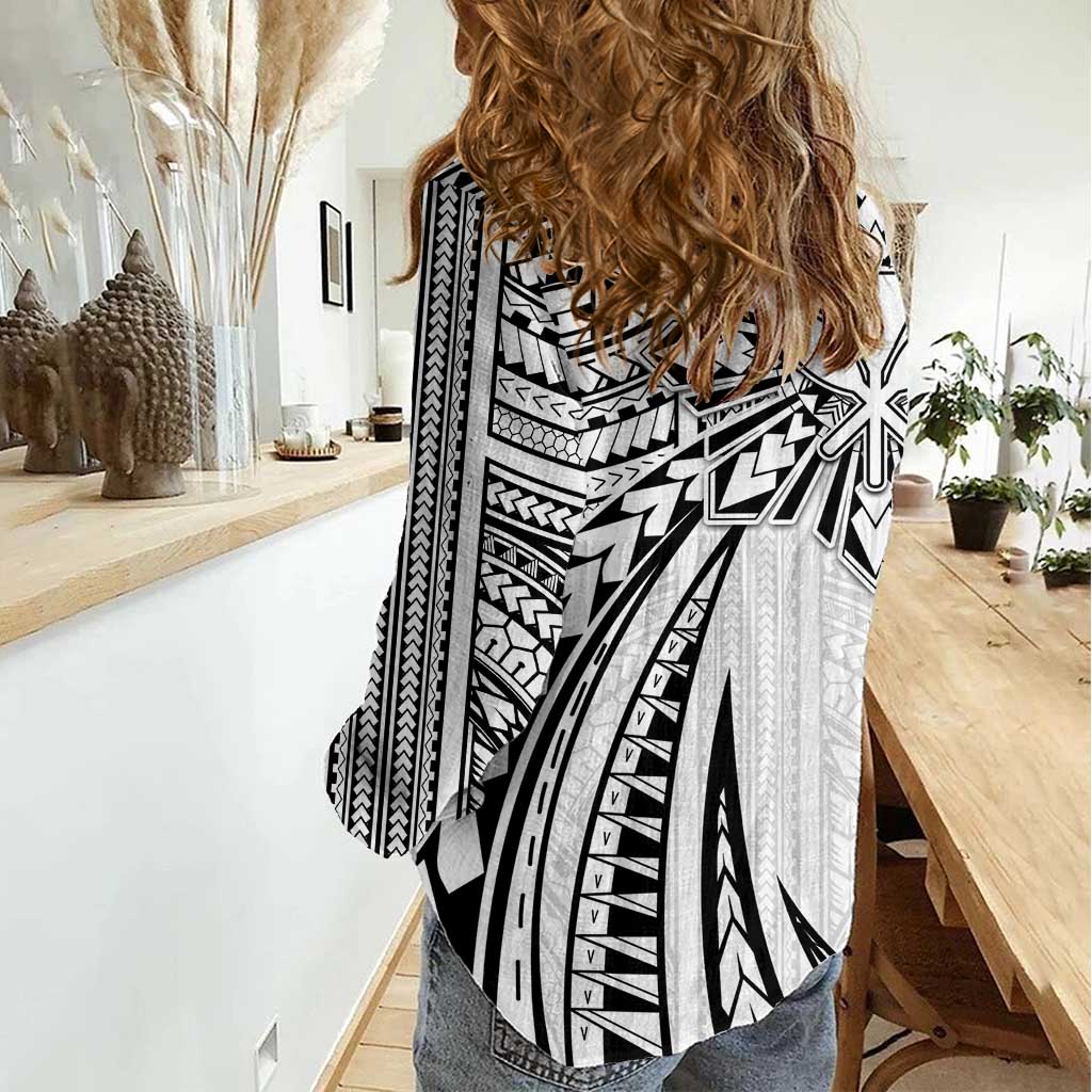 Hawaii And Philippines Women Casual Shirt Kanaka Maoli With Tribal Sun Together White LT05 - Polynesian Pride