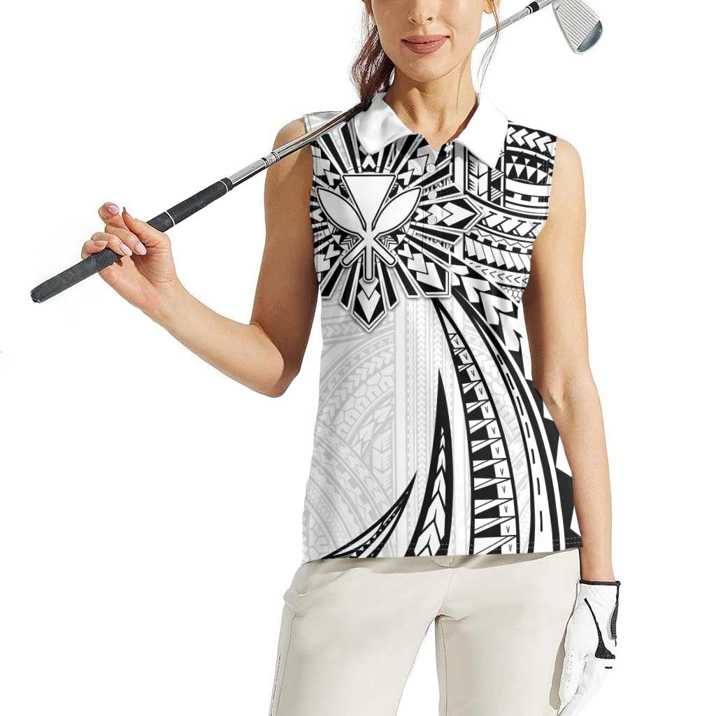 Hawaii And Philippines Women Sleeveless Polo Shirt Kanaka Maoli With Tribal Sun Together White LT05 - Polynesian Pride