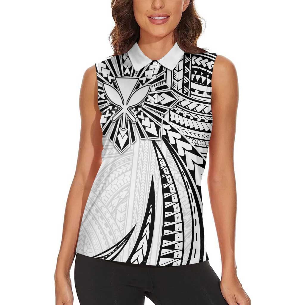 Hawaii And Philippines Women Sleeveless Polo Shirt Kanaka Maoli With Tribal Sun Together White LT05 - Polynesian Pride