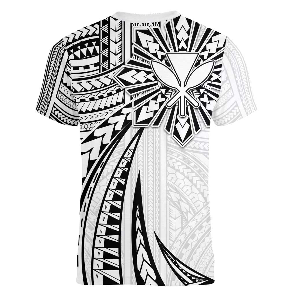 Hawaii And Philippines Women V-Neck T-Shirt Kanaka Maoli With Tribal Sun Together White LT05 - Polynesian Pride