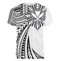 Hawaii And Philippines Women V-Neck T-Shirt Kanaka Maoli With Tribal Sun Together White LT05 - Polynesian Pride