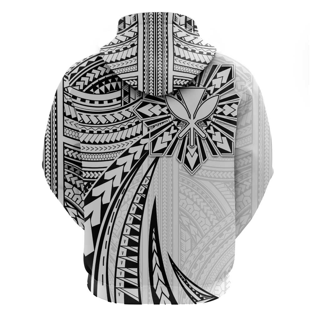 Hawaii And Philippines Zip Hoodie Kanaka Maoli With Tribal Sun Together White LT05 - Polynesian Pride