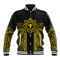 Hawaii And Philippines Together Baseball Jacket Polynesian Pattern With Filipino Barong Gold LT05 Unisex Gold - Polynesian Pride