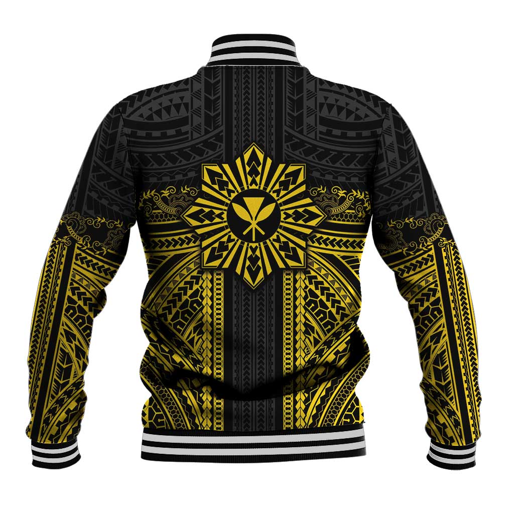 Hawaii And Philippines Together Baseball Jacket Polynesian Pattern With Filipino Barong Gold LT05 - Polynesian Pride