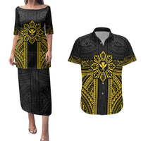 Hawaii And Philippines Together Couples Matching Puletasi and Hawaiian Shirt Polynesian Pattern With Filipino Barong Gold LT05 Gold - Polynesian Pride