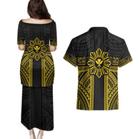 Hawaii And Philippines Together Couples Matching Puletasi and Hawaiian Shirt Polynesian Pattern With Filipino Barong Gold LT05 - Polynesian Pride