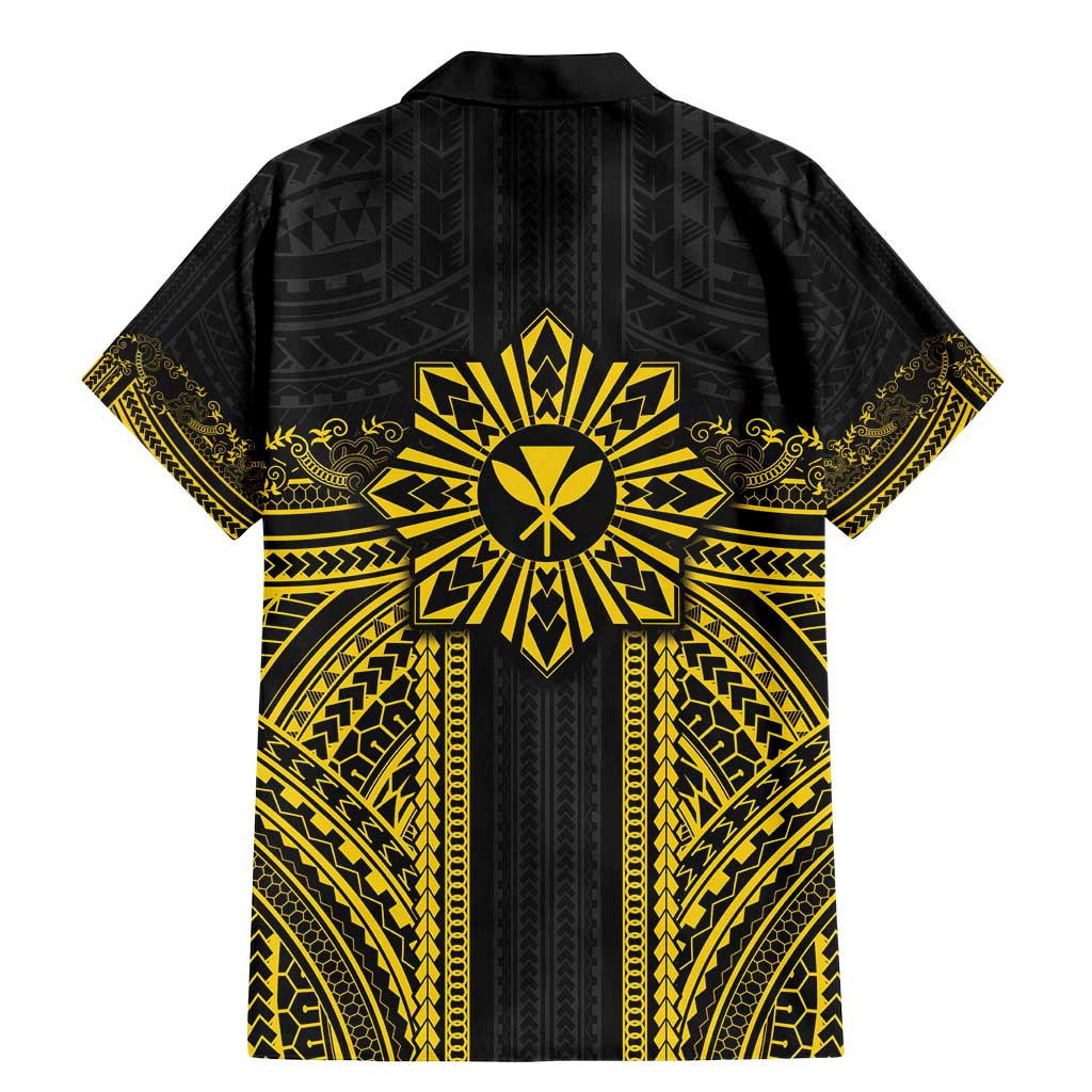 Hawaii And Philippines Together Family Matching Mermaid Dress and Hawaiian Shirt Polynesian Pattern With Filipino Barong Gold LT05 - Polynesian Pride