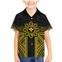 Hawaii And Philippines Together Family Matching Mermaid Dress and Hawaiian Shirt Polynesian Pattern With Filipino Barong Gold LT05 Son's Shirt Gold - Polynesian Pride