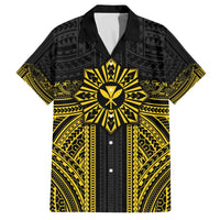 Hawaii And Philippines Together Family Matching Off The Shoulder Long Sleeve Dress and Hawaiian Shirt Polynesian Pattern With Filipino Barong Gold LT05 Dad's Shirt - Short Sleeve Gold - Polynesian Pride