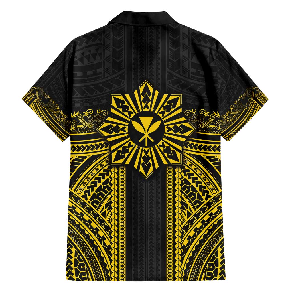 Hawaii And Philippines Together Family Matching Off Shoulder Maxi Dress and Hawaiian Shirt Polynesian Pattern With Filipino Barong Gold LT05 - Polynesian Pride