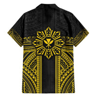 Hawaii And Philippines Together Family Matching Off Shoulder Maxi Dress and Hawaiian Shirt Polynesian Pattern With Filipino Barong Gold LT05 - Polynesian Pride