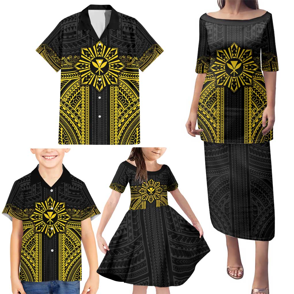 Hawaii And Philippines Together Family Matching Puletasi and Hawaiian Shirt Polynesian Pattern With Filipino Barong Gold LT05 - Polynesian Pride