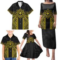 Hawaii And Philippines Together Family Matching Puletasi and Hawaiian Shirt Polynesian Pattern With Filipino Barong Gold LT05 - Polynesian Pride