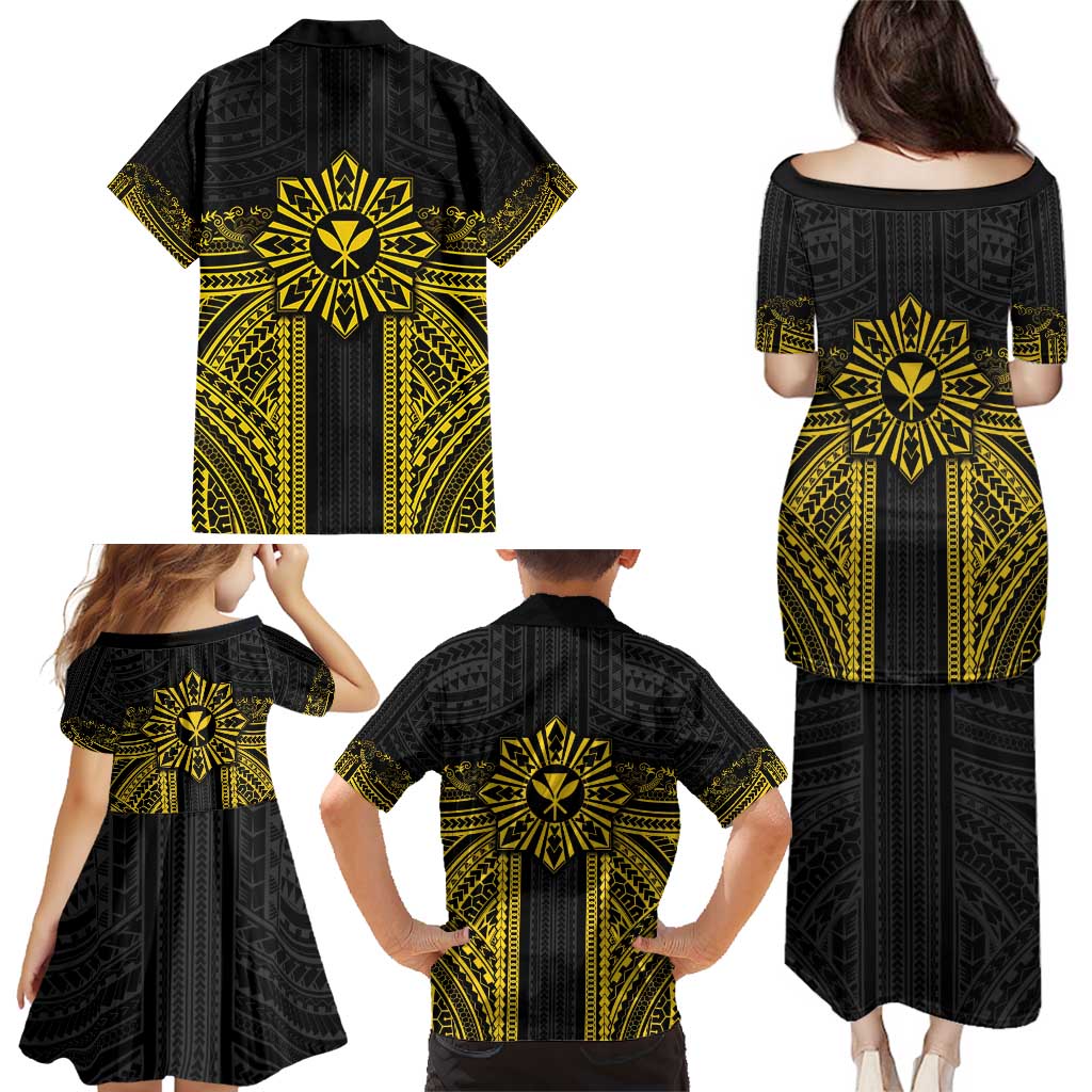 Hawaii And Philippines Together Family Matching Puletasi and Hawaiian Shirt Polynesian Pattern With Filipino Barong Gold LT05 - Polynesian Pride