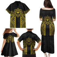 Hawaii And Philippines Together Family Matching Puletasi and Hawaiian Shirt Polynesian Pattern With Filipino Barong Gold LT05 - Polynesian Pride