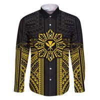 Hawaii And Philippines Together Family Matching Puletasi and Hawaiian Shirt Polynesian Pattern With Filipino Barong Gold LT05 Dad's Shirt - Long Sleeve Gold - Polynesian Pride