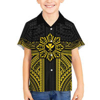 Hawaii And Philippines Together Kid Hawaiian Shirt Polynesian Pattern With Filipino Barong Gold LT05 Kid Gold - Polynesian Pride