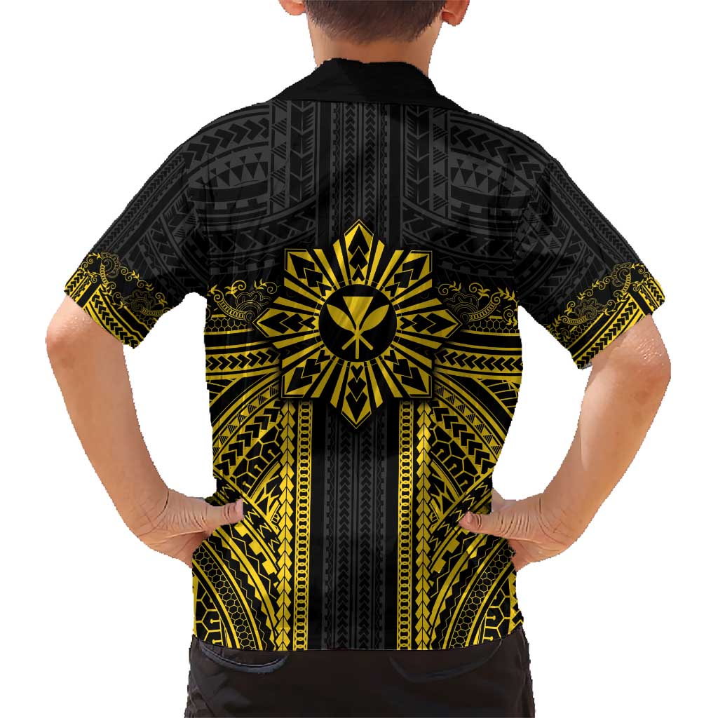 Hawaii And Philippines Together Kid Hawaiian Shirt Polynesian Pattern With Filipino Barong Gold LT05 - Polynesian Pride