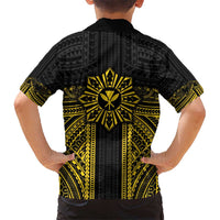 Hawaii And Philippines Together Kid Hawaiian Shirt Polynesian Pattern With Filipino Barong Gold LT05 - Polynesian Pride