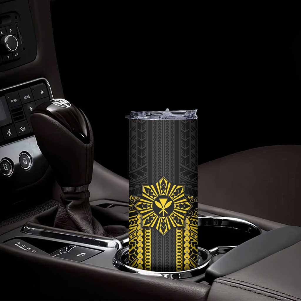 Hawaii And Philippines Together Skinny Tumbler Polynesian Pattern With Filipino Barong Gold LT05 - Polynesian Pride