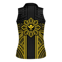 Hawaii And Philippines Together Women Sleeveless Polo Shirt Polynesian Pattern With Filipino Barong Gold LT05 - Polynesian Pride