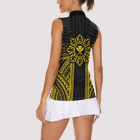 Hawaii And Philippines Together Women Sleeveless Polo Shirt Polynesian Pattern With Filipino Barong Gold LT05 - Polynesian Pride