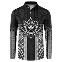 Hawaii And Philippines Together Button Sweatshirt Polynesian Pattern With Filipino Barong Black LT05 Black - Polynesian Pride
