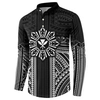 Hawaii And Philippines Together Button Sweatshirt Polynesian Pattern With Filipino Barong Black LT05 - Polynesian Pride