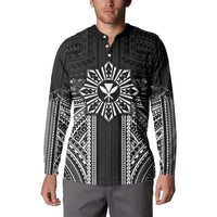 Hawaii And Philippines Together Button Sweatshirt Polynesian Pattern With Filipino Barong Black LT05 - Polynesian Pride