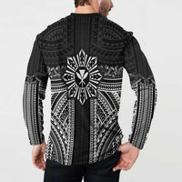 Hawaii And Philippines Together Button Sweatshirt Polynesian Pattern With Filipino Barong Black LT05 - Polynesian Pride