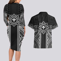 Hawaii And Philippines Together Couples Matching Long Sleeve Bodycon Dress and Hawaiian Shirt Polynesian Pattern With Filipino Barong Black LT05 - Polynesian Pride