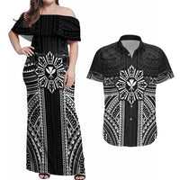 Hawaii And Philippines Together Couples Matching Off Shoulder Maxi Dress and Hawaiian Shirt Polynesian Pattern With Filipino Barong Black LT05 Black - Polynesian Pride