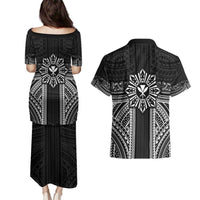Hawaii And Philippines Together Couples Matching Puletasi and Hawaiian Shirt Polynesian Pattern With Filipino Barong Black LT05 - Polynesian Pride