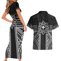 Hawaii And Philippines Together Couples Matching Short Sleeve Bodycon Dress and Hawaiian Shirt Polynesian Pattern With Filipino Barong Black LT05 - Polynesian Pride