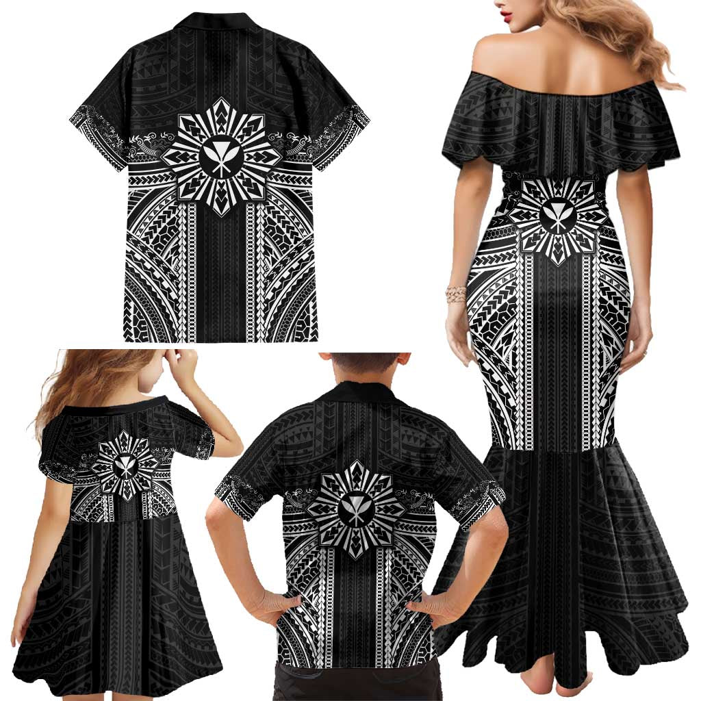 Hawaii And Philippines Together Family Matching Mermaid Dress and Hawaiian Shirt Polynesian Pattern With Filipino Barong Black LT05 - Polynesian Pride