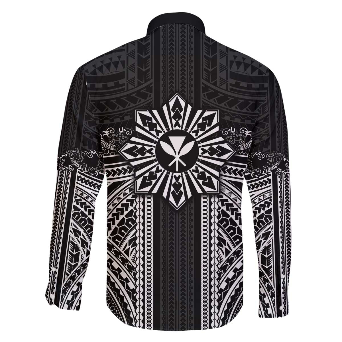 Hawaii And Philippines Together Family Matching Off The Shoulder Long Sleeve Dress and Hawaiian Shirt Polynesian Pattern With Filipino Barong Black LT05 - Polynesian Pride