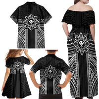 Hawaii And Philippines Together Family Matching Off Shoulder Maxi Dress and Hawaiian Shirt Polynesian Pattern With Filipino Barong Black LT05 - Polynesian Pride
