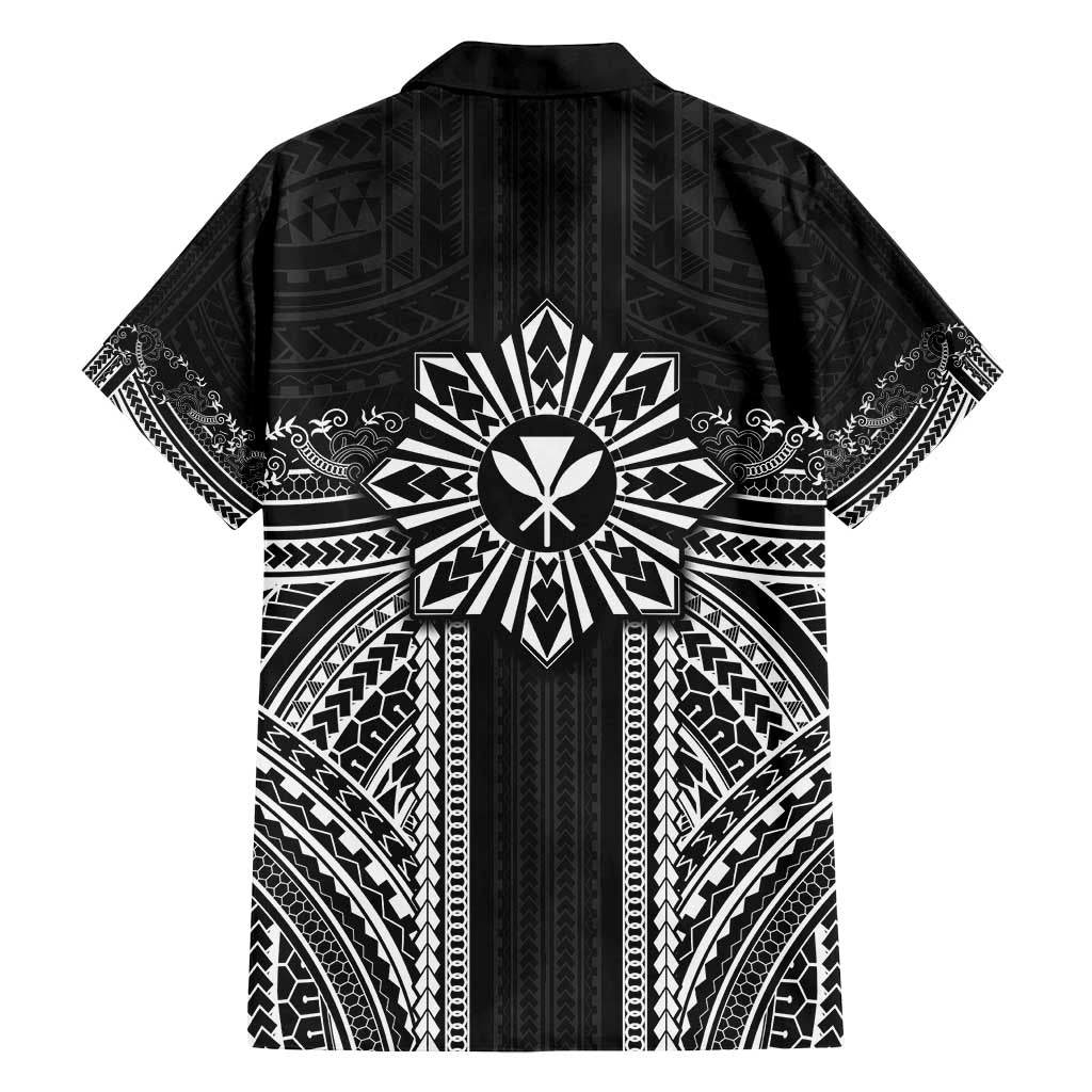 Hawaii And Philippines Together Family Matching Off Shoulder Maxi Dress and Hawaiian Shirt Polynesian Pattern With Filipino Barong Black LT05 - Polynesian Pride
