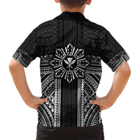 Hawaii And Philippines Together Family Matching Puletasi and Hawaiian Shirt Polynesian Pattern With Filipino Barong Black LT05 - Polynesian Pride