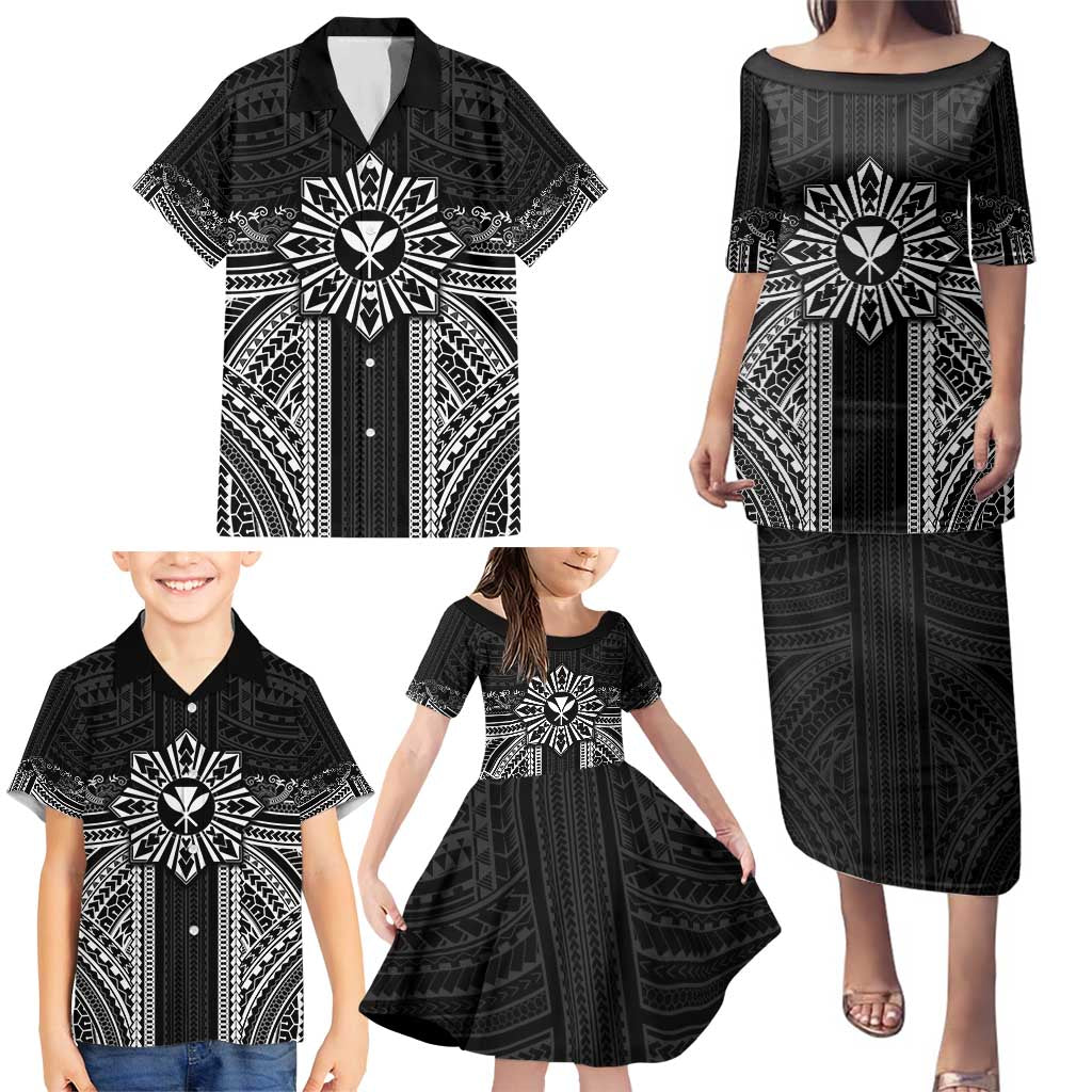 Hawaii And Philippines Together Family Matching Puletasi and Hawaiian Shirt Polynesian Pattern With Filipino Barong Black LT05 - Polynesian Pride