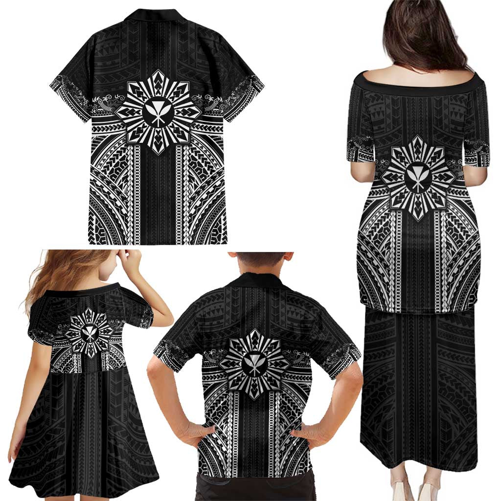 Hawaii And Philippines Together Family Matching Puletasi and Hawaiian Shirt Polynesian Pattern With Filipino Barong Black LT05 - Polynesian Pride