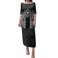 Hawaii And Philippines Together Family Matching Puletasi and Hawaiian Shirt Polynesian Pattern With Filipino Barong Black LT05 Mom's Dress Black - Polynesian Pride